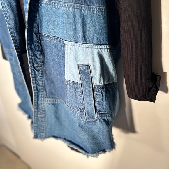 Sun + Stone Mens SZXXL Blue Jean Denim Patchwork Vest Street Style Western Retro - Picture 4 of 10